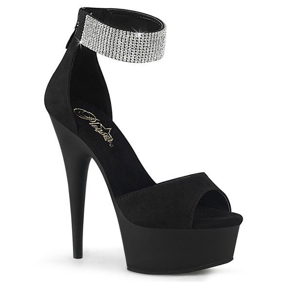 Pleaser Delight 625 Black Faux Suede Platform Heels with Rhinestone Ankle Cuff - Picture 1 of 5